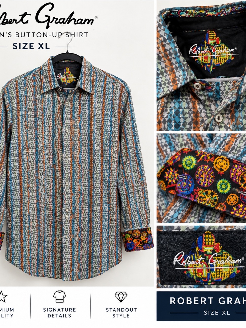 Robert Graham Multicolor Stripe & Geometric Print Button-Up Shirt